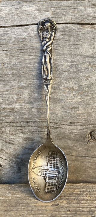 Old Sterling Denver Colorado State Capital Spoon Figural Native American Chief
