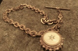 Vintage Victorian Style Brass & Mother Of Pearl Bracelet - 17.  8 Grams - 10 Inches