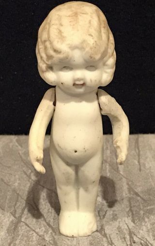 Antique Bisque Porcelain Kewpie Doll Toy Jointed Arms 3 1/2 " Vtg Japan Girl