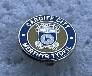 Rare Cardiff City Supporter Enamel Badge - Merthyr Tydfil Blues Wear With Pride