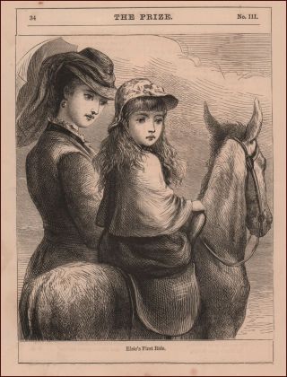 Girls First Ride On Pony,  Horse,  Side Saddle Antique Engraving,  1890