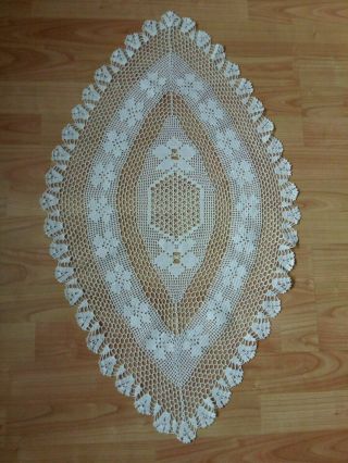 Antique Vintage Handmade Oval Crochet Lace Tablecloth Runner 32 " X19.  5 "