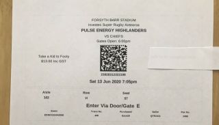 2020 Highlanders V Chiefs Rugby Aotearoa Ticket Rare
