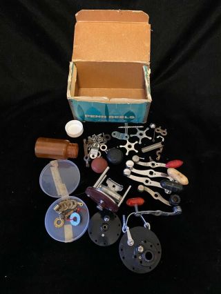 Vintage Penn Jigmaster Box And Full Of Reel Parts.