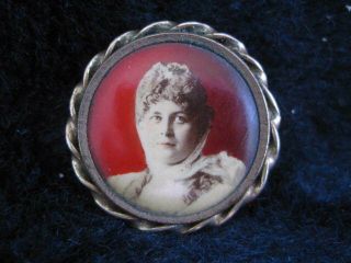Antique German Victorian Brooch W Celluloid Photo Of A Woman