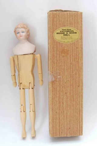 Vintage Nos Shackman Victorian Bisque Wood Articulated Doll Hand Made