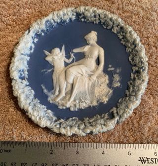 Antique Schafer Vater Jasperware Plate Plaque Cupid & Maiden Porcelain Bisque