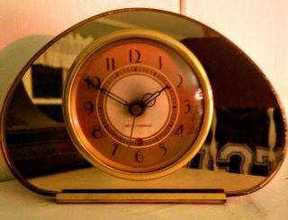 Vintage Rare 1930’s Seth Thomas Sequin Art Deco " Peach " Mirrored Vanity Clock