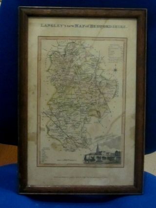 1817 Langleys Map Of Bedfordshire A/f In An Oak Frame
