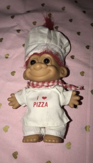 Vintage Russ Troll Doll 5 Inch I Love Pizza Baker With Chef’s Hat