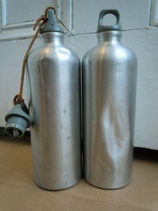 2 Vintage 10 " Sigg Switzerland Aluminum Backpacking Stove Fuel Bottles