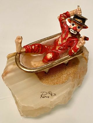 Rare Ron Lee Clown In A Bathtub 1983 Signed 24kt Gldplt Onyx Figurine/sculpture