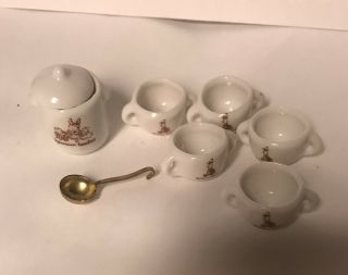 Sylvanian Families Vintage Ceramic Soup Bowls,  Tureen And Spoon
