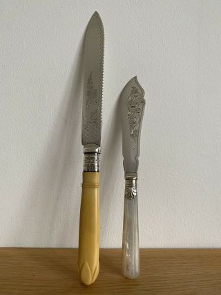 Vintage Epns Silver Butter Knife Mother Of Pearl Handle & Silver Fruit Knife