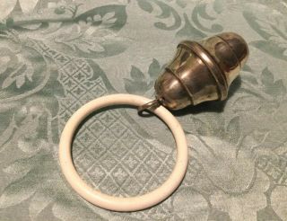 Vintage Silver Plated Baby Rattle Teething Ring.  Bell.