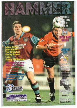 West Ham United V Coventry City Rare Official Match Day Programme 31.  01.  96