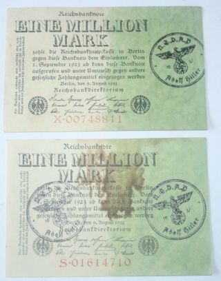 1 X Germany Banknote.  1,  000,  000 Mark.  1923.  Nsdap Adolf Hitler Stamp.  Rare