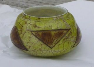 Rare Legras Cameo & Enamel Art Glass Bowl Signed Vintage Large