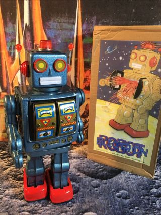 Rare Blue 12” Tin Toy Electron Robot Battery Operated