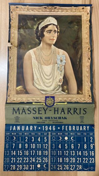 Vintage Antique 1946 Massey - Harris Queen Elizabeth Calender Complete