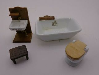 Vintage Sylvanian Families Bathroom Furniture Ceramic Bath Toilet Sink More (d3)
