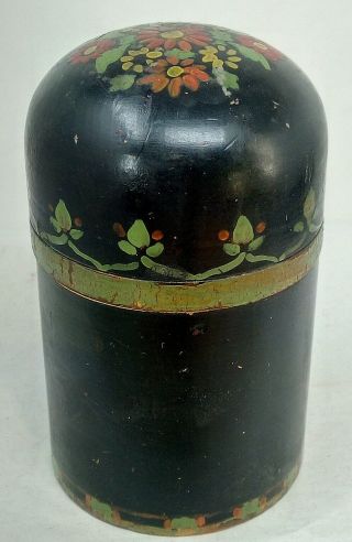 Vintage Tole Ware Hand Painted Screw Top Wooden Box Canister