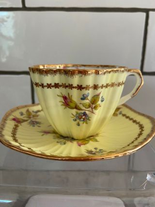 Eb Foley Bone China Tea Cup & Saucer Yellow With Gold Trim Made In England