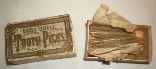 Vintage Box Of Best Quill Tooth Picks Antique Early Toothpicks