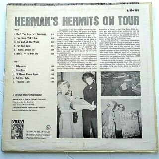 Herman ' s Hermits ♫ On Tour ♫ Rare 1965 MGM Vinyl LP ' Good ' 2