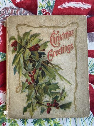 Vintage Antique Victorian Christmas Greetings Poetry Gift Book Holly Berries
