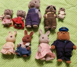 1985 Calico Critters Sylvanian Families Rabbits Bears Raccoons Maple Town Police