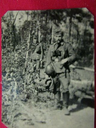 Wwii German Photo Combat Soldiers In The Woods Rare Helmet Carry Strap