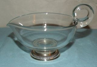 Sterling Silver & Glass Sauce Gravy Boat Dish; 4 3/8 " Dia; 2 1/2 " H At Rim;