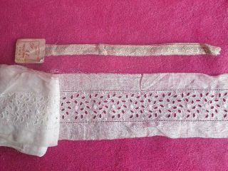 2 Lengths Antique Vintage Lace Edging Trim Cream White Broderie Anglaise