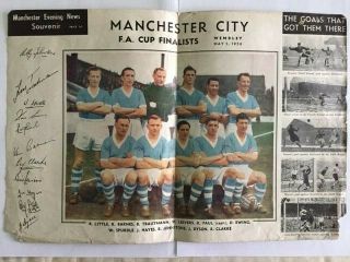 Rare Manchester City Fa Cup 1956 Finalists Signed Souvenir Picture