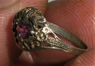 Antique C.  1920 Filigree Amethyst Sterling Silver Ring Vafo