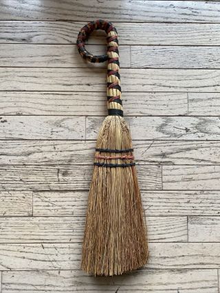Vintage 1970’s Primitive 22” Decorative Whisk Broom With Curved Handle
