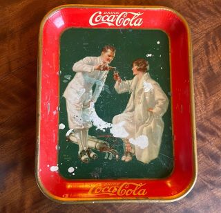 Rare 1926 Coca - Cola Advertsing Tray Man/woman W Golf Clubs