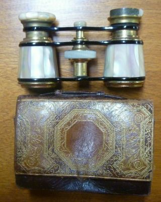 Antique Paris Opera Glasses With Mother Of Pearl Inlays And Pouch