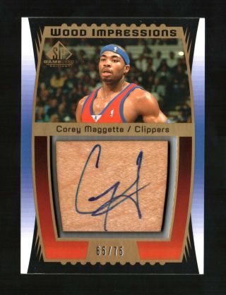 Corey Maggette 2004 - 05 Sp Game Wood Impressions Auto /75 Very Rare Game Use