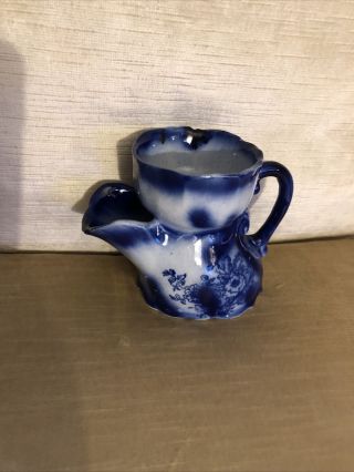Antique Flow Blue Shaving Mug Scuttle Floral