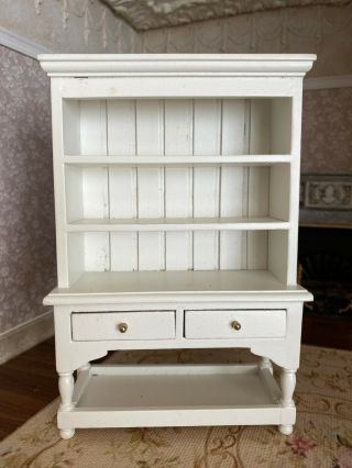Vintage Miniature Dollhouse Artisan Country White Wood Cabinet Hutch Bookcase