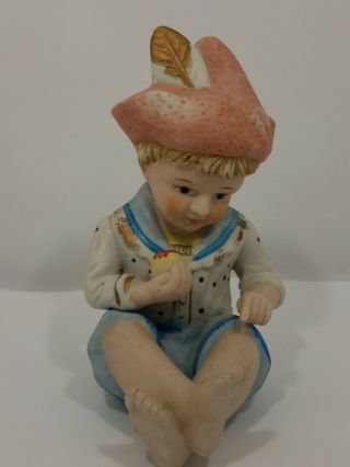 Bisque Vintage Piano Baby Little Boy Figurine Hand Painted Gold Accents