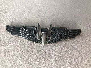 Rare Vintage Ww2 Aerial Gunner Wing Military Pin Sterling Silver 3 Inches Wide