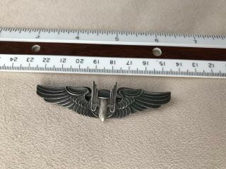 RARE Vintage WW2 Aerial Gunner Wing Military Pin Sterling Silver 3 Inches wide 2