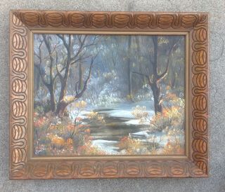 Vintage Winter Creek Landscape Oil Painting