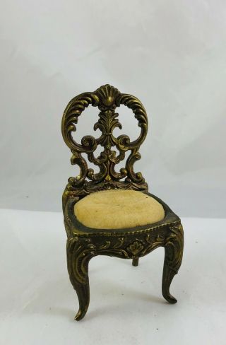 Vintage Dollhouse Miniature Furniture Or Pincushion Queen Anne Chair Gold Gilt