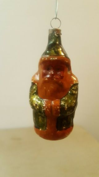" Brown Faced Santa Clause " Vintage Christmas Ornament German Glass Antique 3”