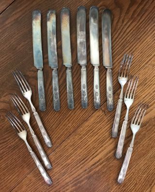 Vintage Lakeside Silver Plate Flatware - 6 Knives 6 Dinner Forks