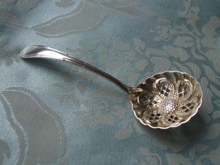 Antique Silver Plated Sugar Sifter Spoon With A Gold Wash Inside The Floral Bowl